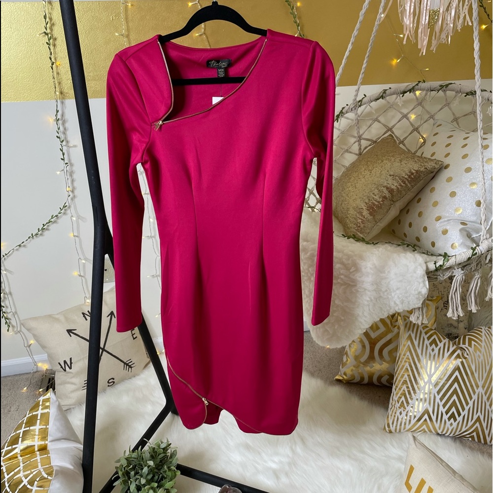 Pink zipper detail bodycon dress size S